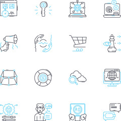 Fototapeta premium Technological teamwork linear icons set. Collaboration, Synergy, Integration, Coordination, Innovation, Connectivity, Automation line vector and concept signs. Efficiency,Partnership,Communication