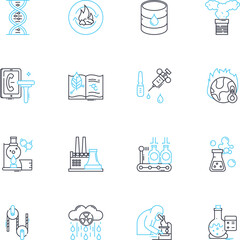 Fototapeta premium Chemical synthesis linear icons set. Reaction, Compound, Mixture, Catalyst, Solvent, Precursor, Pathway line vector and concept signs. Yield,Purification,Mechanism outline illustrations