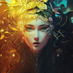 金と青の髪飾りの女　Generative AI
