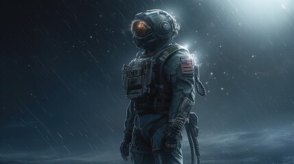 Fototapeta na wymiar military soldier of galaxy, digital art illustration, Generative AI