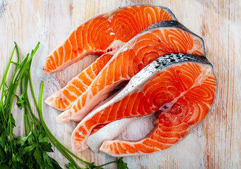 Raw salmon fillet. Healthy food. High quality photo