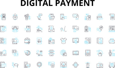 Digital payment linear icons set. Paypal, Venmo, Apple Pay, Google Pay, Bitcoin, Cryptocurrency, Mobile wallet vector symbols and line concept signs. Contactless,E-wallet,Online payment illustration
