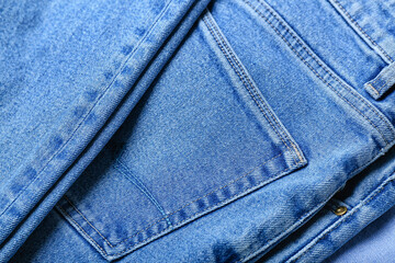 Fototapeta premium Blue jeans as background, closeup