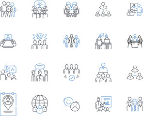 Fototapeta na wymiar Unified approach line icons collection. Integration, Consolidation, Standardization, Unification, Collaboration, Synergy, Homogenization vector and linear illustration. Alignment,Streamlining