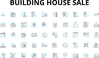 Building house sale linear icons set. Construction, Real estate, Property, Houses, Mortgage, Investment, Development vector symbols and line concept signs. Building,Architecture,Materials illustration