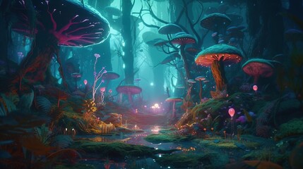 Fototapeta na wymiar mystical fantasy jungle, digital art illustration, Generative AI