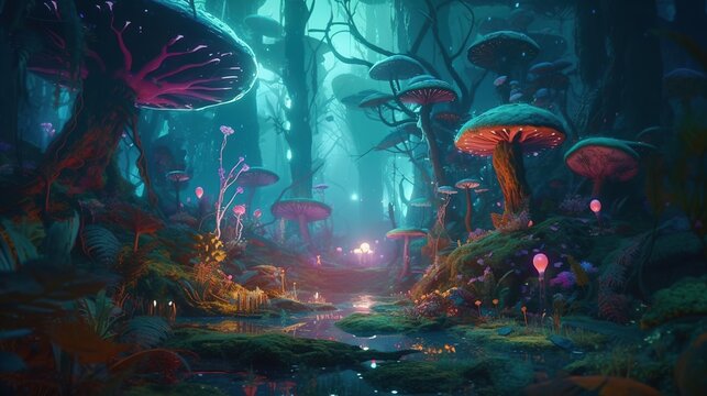 mystical fantasy jungle, digital art illustration, Generative AI