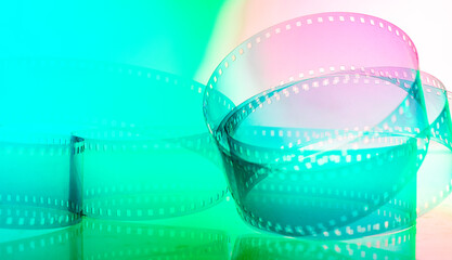 multicolored background with film strip. cinematography film production film industry film festival...