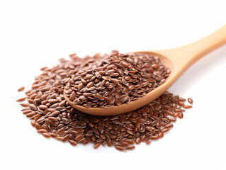 A pile of flax seeds on a white background