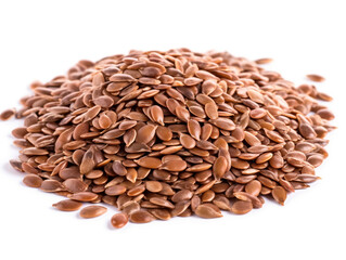 A pile of flax seeds on a white background
