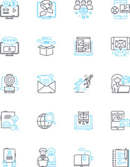 Influencer linear icons set. Trendsetter, Ambassador, Promoter, Trailblazer, Champion, Advocate, Leader line vector and concept signs. Icon,Celebrity,Expert outline illustrations