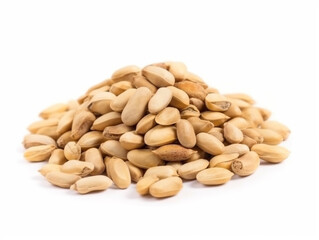 A pile of peanuts on a white background