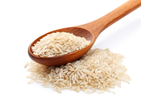 rice in a wooden spoon