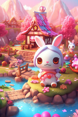 Fototapeta na wymiar adorable and cute Creative Cartoon Fantasy and adorable and cute character Artistic and Playful Designs in a Colorful Village - Generative AI