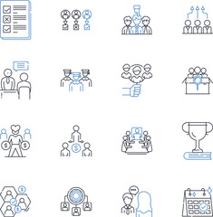 Linked-ties line icons collection. Professionalism, Nerking, Connections, Opportunities, Collaboration, Engagement, Business vector and linear illustration. Platform,Commendable,Reliability outline