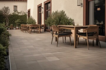 Obraz na płótnie Canvas A terrace or outdoor area paved with fired earth tiles, ideal for entertaining. Generative AI