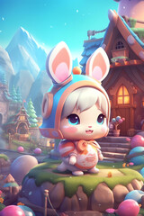 Obraz na płótnie Canvas Creative Cartoon Fantasy and adorable and cute character Artistic and Playful Designs in a Colorful Village - Generative AI 