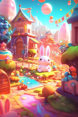 Creative Cartoon Fantasy and adorable and cute character Artistic and Playful Designs in a Colorful Village - Generative AI
