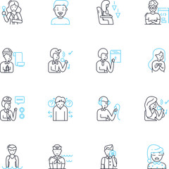 Fearful emotions linear icons set. Dread, Fright, Terror, Horror, Panic, Unease, Anguish line vector and concept signs. Apprehension,Jitteriness,Anxiety outline illustrations