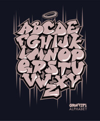 Graffiti alphabet. Comic style hand drawn lettering. Street art design.