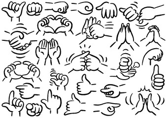 コミカルな手描きの手　ハンドサインのセット02