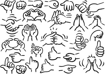 コミカルな手描きの手　ハンドサインのセット02