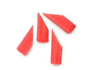 Tasty cut crab sticks isolated on white background © Pixel-Shot