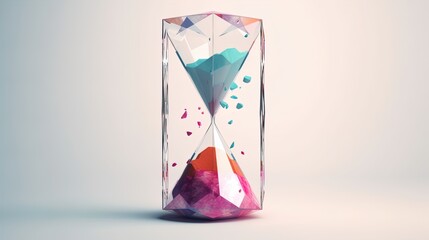 Geometric Minimalist Hourglass: Polygonal Triangles on a White Canvas in 8K created with generative AI technology