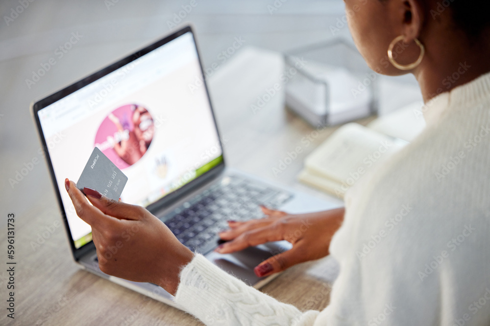 Poster cant leave home credits got your back. an unrecognisable woman using a laptop and credit card while 
