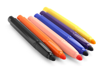 Many different colorful markers on white background