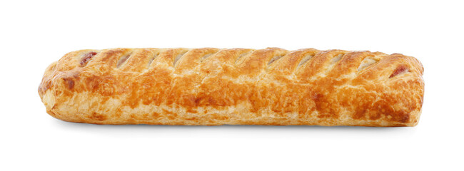 Fresh tasty puff pastry on white background