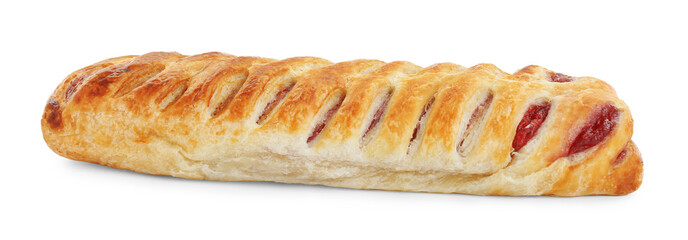 Fresh tasty puff pastry on white background