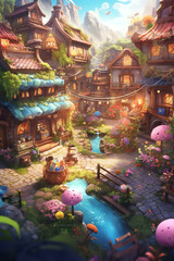 Artistic Enchantment: A Creative and Colorful Enchanted Village - Generative AI
