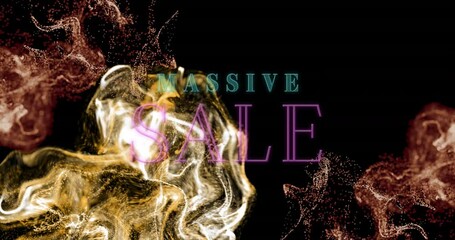 Animation of neon massive sale text banner over digital waves against black background - Powered by Adobe