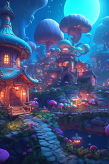 Obraz na płótnie Canvas Enchanting Lighting and Whimsical Designs in a Light Bronze Fantasy Village - Generative AI 