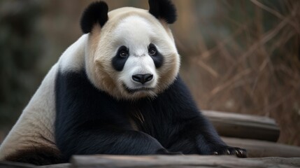 Fototapeta premium Chubby panda with black and white fur. AI generated