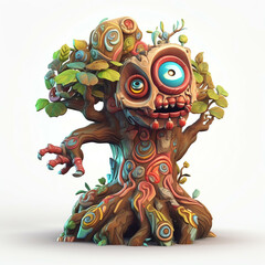 3D Cartoon Illustration of a Mythical Tree Monster with Expressive Features Generative ai