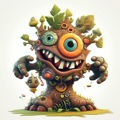 3D Cartoon Illustration of a Mythical Tree Monster with Expressive Features Generative ai