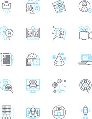 Digital applications linear icons set. Innovation, Interaction, Integration, Automation, Communication, Connectivity, Efficiency line vector and concept signs. Flexibility,Collaboration