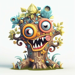 Obraz na płótnie Canvas Colorful Cartoon Tree Monster with Expressive Character Design in 3D generative ai