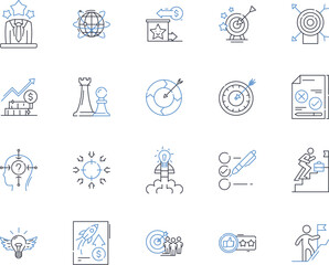 Group administration line icons collection. Management, Coordination, Leadership, Communication, Delegation, Organization, Collaboration vector and linear illustration. Facilitation,Supervision