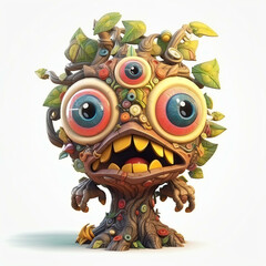 Cartoon 3D Illustration of a Cartoon Monster Tree with Expressive Character Designs and Generative AI
