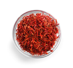 Bowl with Pile of saffron on white background