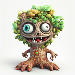 Cartoon 3D  Illustration of a Cartoon Monster Tree with Many Eyes Generative AI
