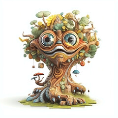 Cartoon 3D Illustration of a Cartoon Monster Tree with Many Eyes Created by Generative AI
