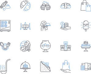 Culinary oversight line icons collection. Inspection, Monitoring, Auditing, Compliance, Control, Observation, Surveillance vector and linear illustration. Review,Governance,Documentation outline signs