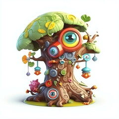 Obraz na płótnie Canvas Cartoon 3D Expressive Character Designs of a Polychrome Monster Tree with Generative AI 