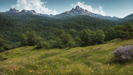 Fototapeta premium alpine meadow in summer, created with ai