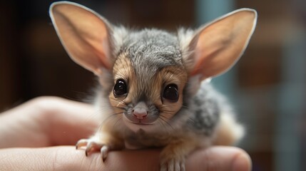 Tiny animal with oversized ears and button nose, AI generated
