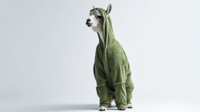 Llama in a green pyjama generated with Generative AI technology